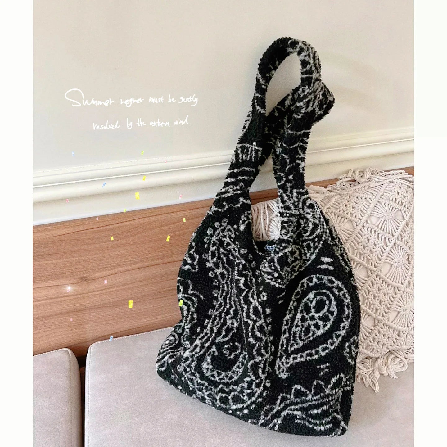 Vintage Style Plush Bag For Women Soft Faux Fur Handbags Lamb Hair Tote Bag