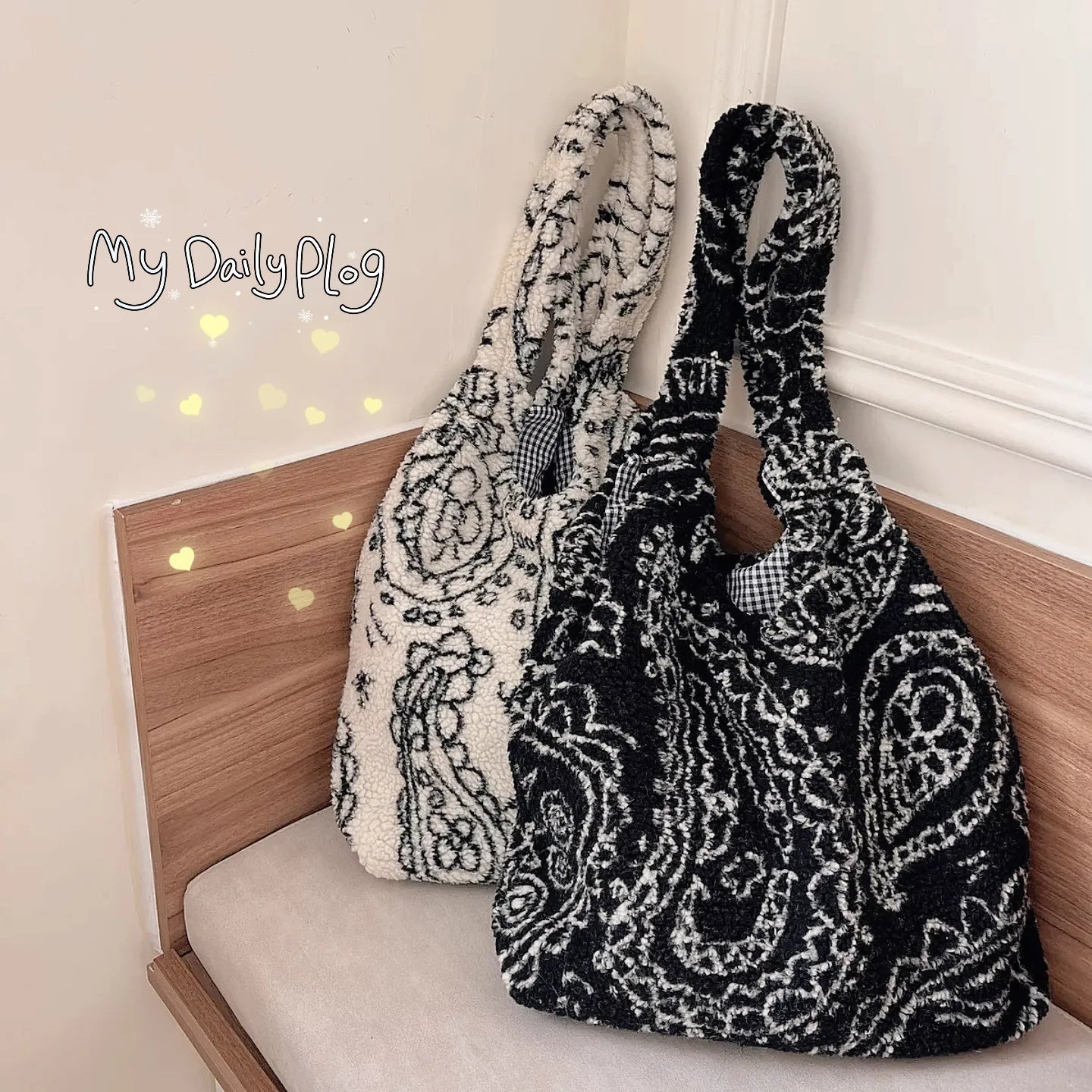 Vintage Style Plush Bag For Women Soft Faux Fur Handbags Lamb Hair Tote Bag