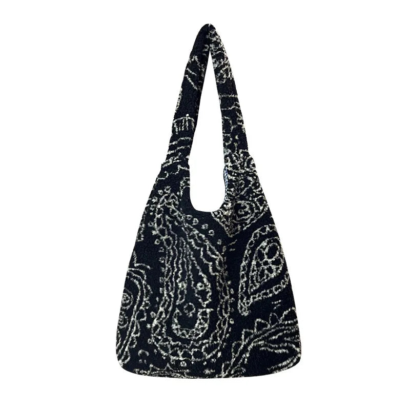 Vintage Style Plush Bag For Women Soft Faux Fur Handbags Lamb Hair Tote Bag