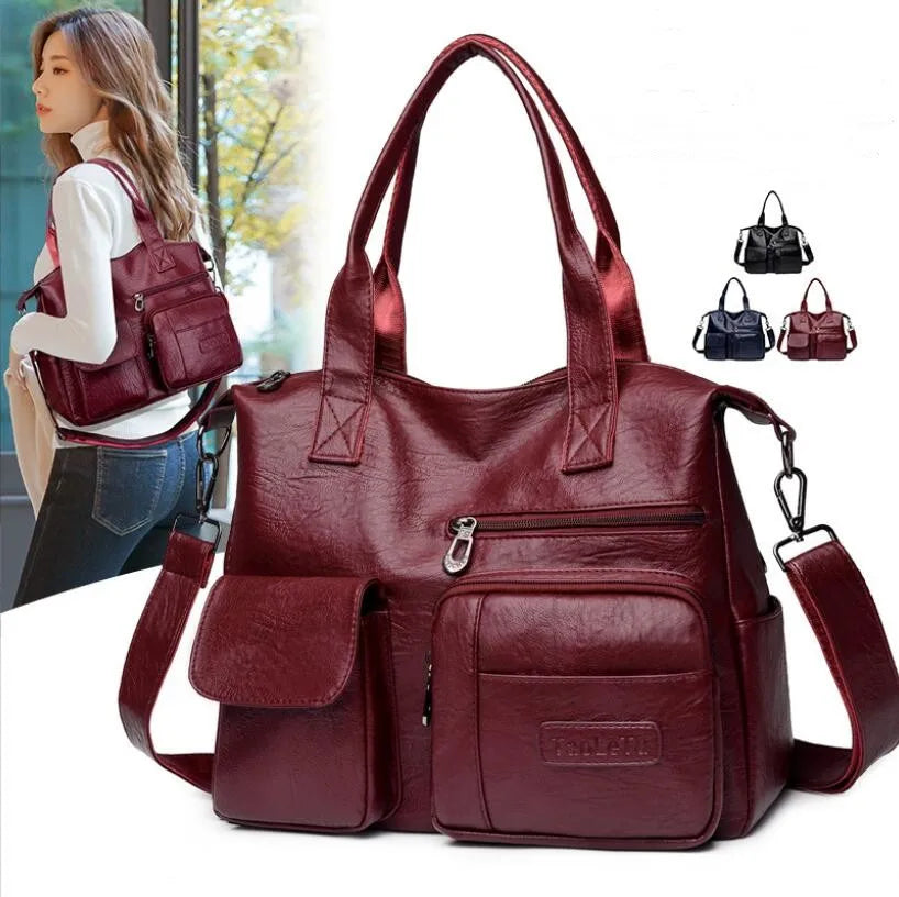 Vintage Style Shoulder Bag for Women PU Leather Big Casual Tote Handbag Women