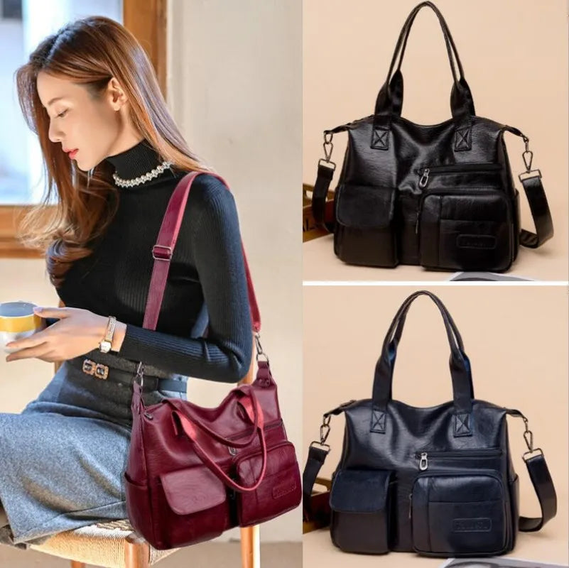 Vintage Style Shoulder Bag for Women PU Leather Big Casual Tote Handbag Women