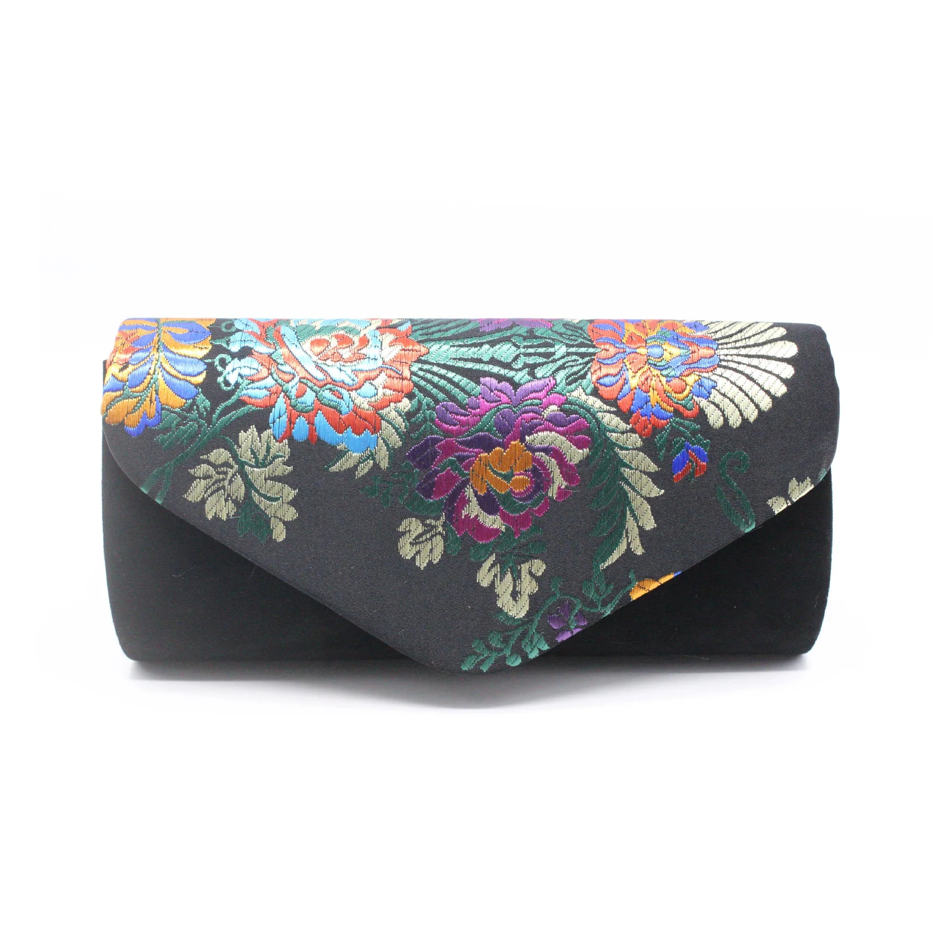 Vintage Suede Clutch Bag Wedding Embroidered Flower Shoulder Bag