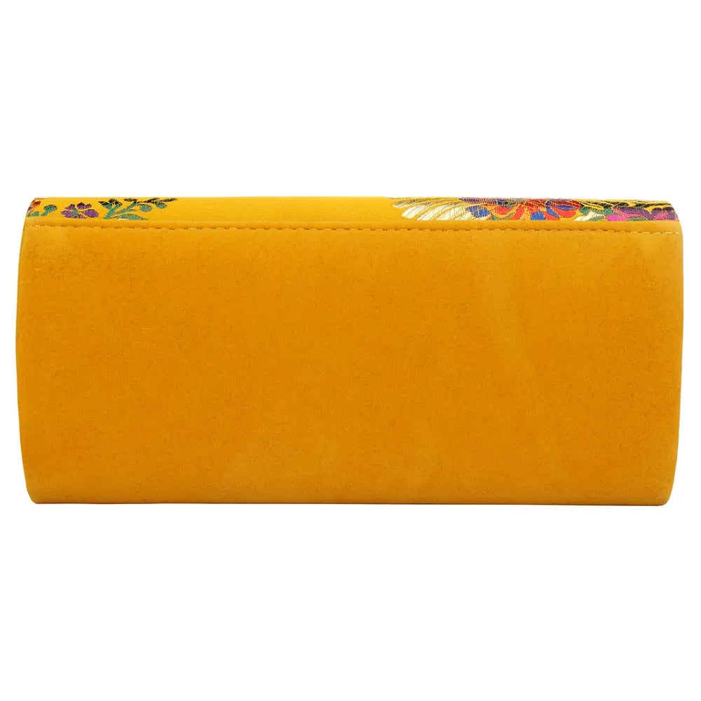Vintage Suede Clutch Bag Wedding Embroidered Flower Shoulder Bag