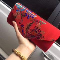 Vintage Suede Clutch Bag Wedding Embroidered Flower Shoulder Bag