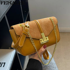 Vintage Suede PU Spliced Shoulder Bag Women Crossbody Retro Messenger Bag