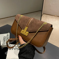 Vintage Suede PU Spliced Shoulder Bag Women Crossbody Retro Messenger Bag