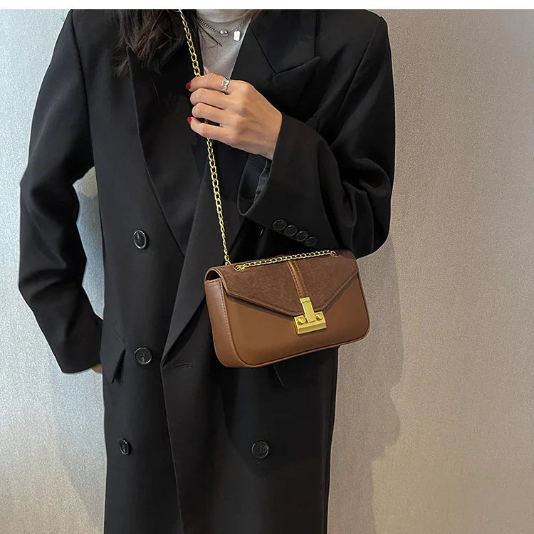 Vintage Suede PU Spliced Shoulder Bag Women Crossbody Retro Messenger Bag