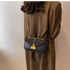 Vintage Suede PU Spliced Shoulder Bag Women Crossbody Retro Messenger Bag