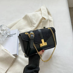 Vintage Suede PU Spliced Shoulder Bag Women Crossbody Retro Messenger Bag