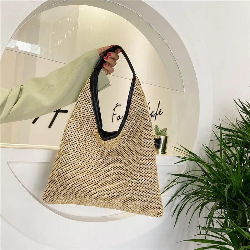 Vintage Straw Beach Bags Woven Bucket Bag Grass Tote Handbags