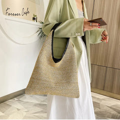 Vintage Straw Beach Bags Woven Bucket Bag Grass Tote Handbags