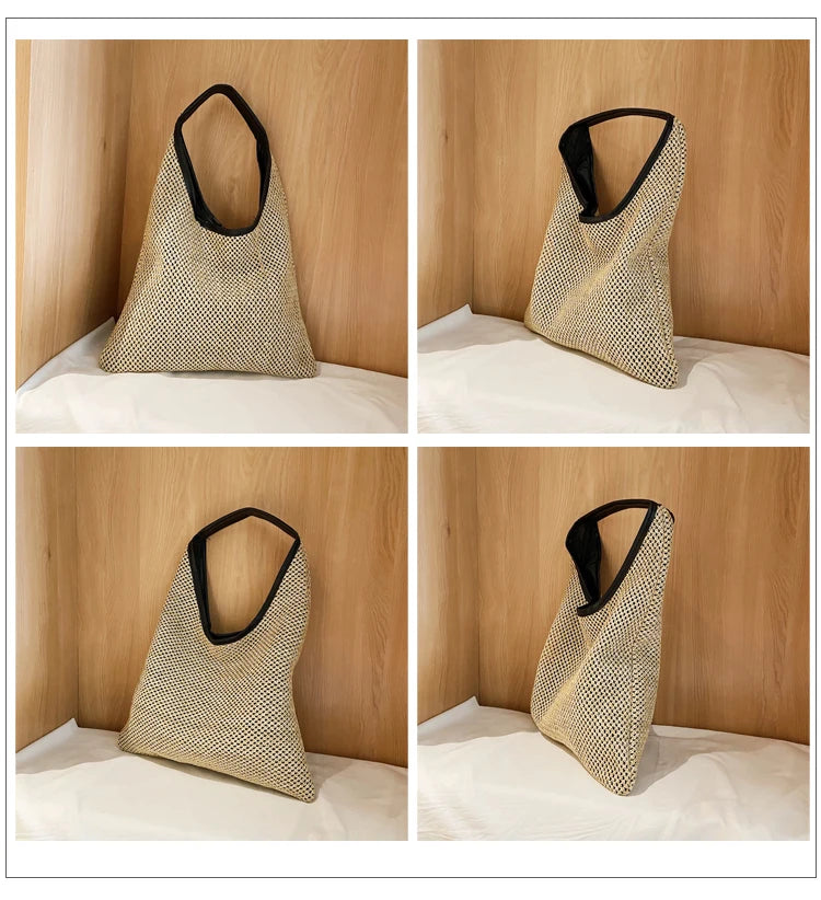 Vintage Straw Beach Bags Woven Bucket Bag Grass Tote Handbags