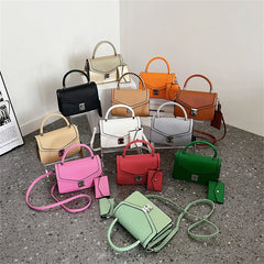 Vintage Chain Tote Bag w/ Small Bags PU Leather Women Handbag Shoulder Bag