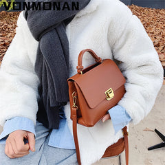 Vintage Winter Tote Bag PU Leather Women's Handbag Purses Mini Shoulder
