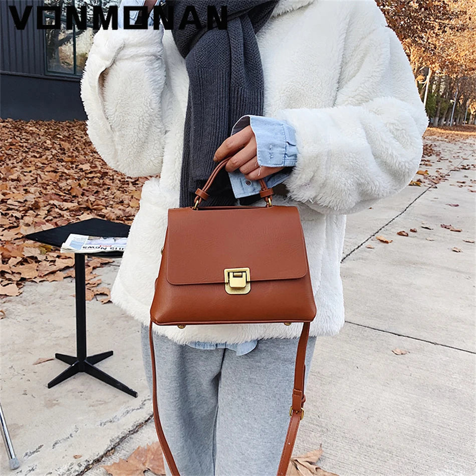 Vintage Winter Tote Bag PU Leather Women's Handbag Purses Mini Shoulder