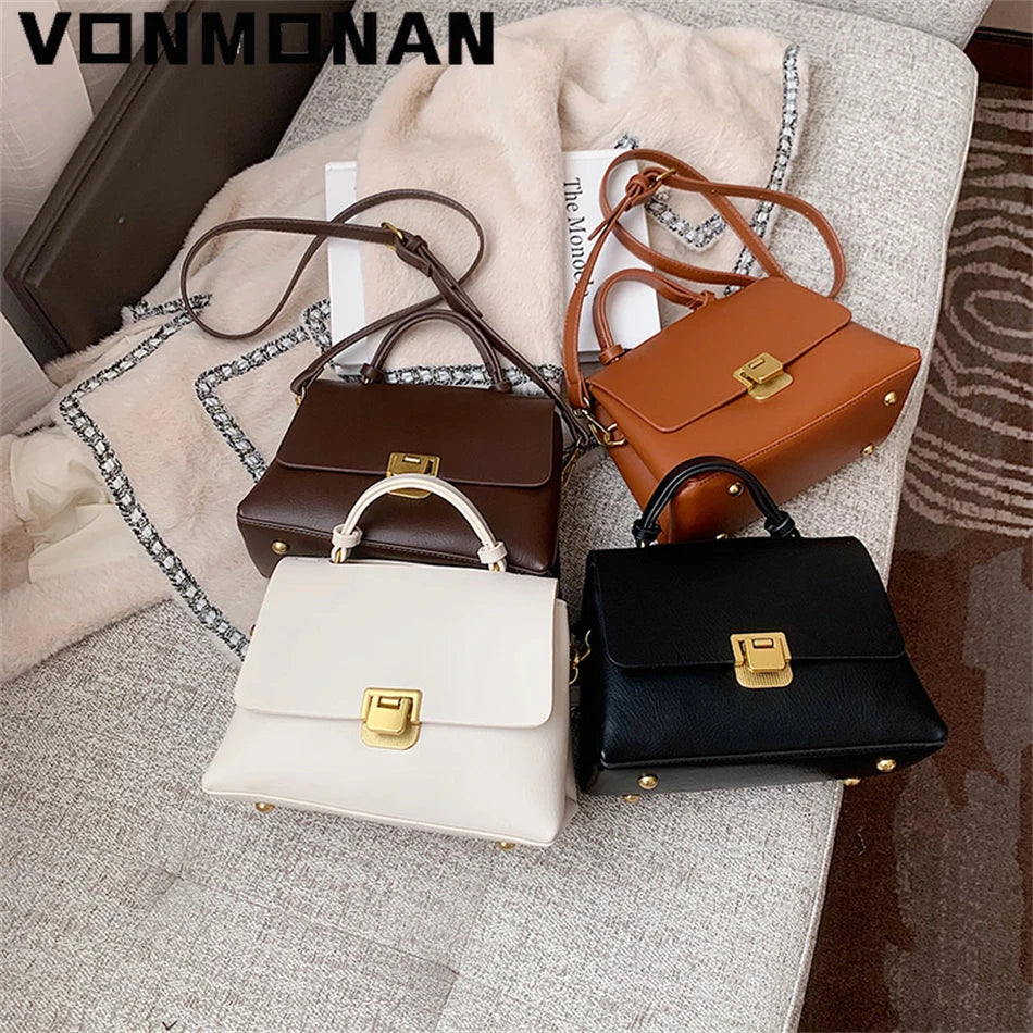 Vintage Winter Tote Bag PU Leather Women's Handbag Purses Mini Shoulder
