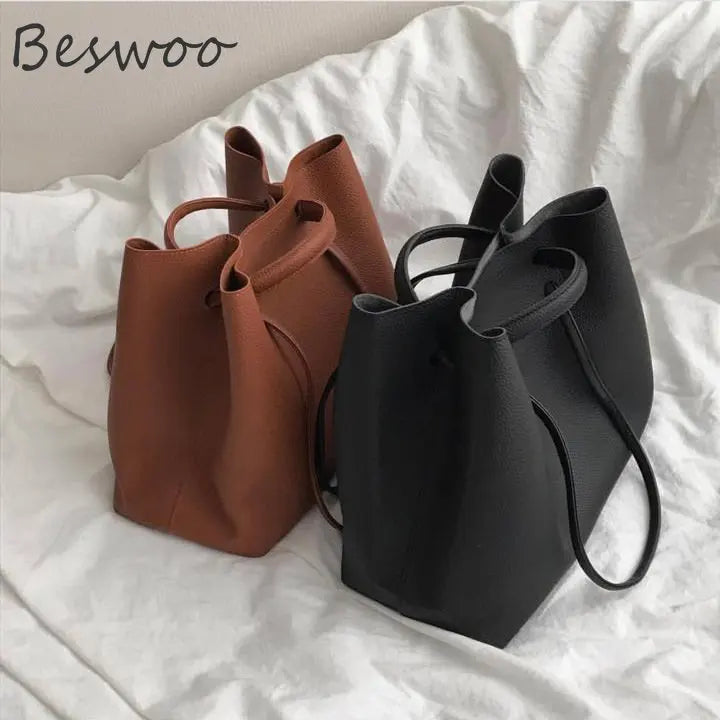 Vintage Women's Shoulder Bag Large Capacity Messenger Bucket Tote