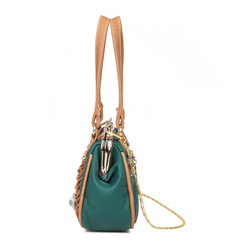 Vintage Patchwork PU Leather Women Shoulder Bag