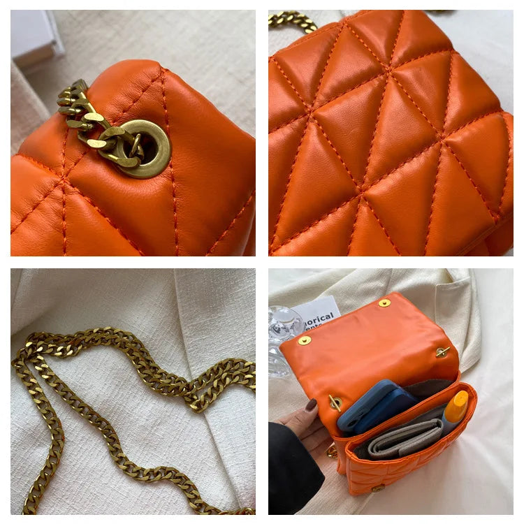 Vintage Chain Shoulder Bags Women PU Leather Clutches Handbags Purse Totes
