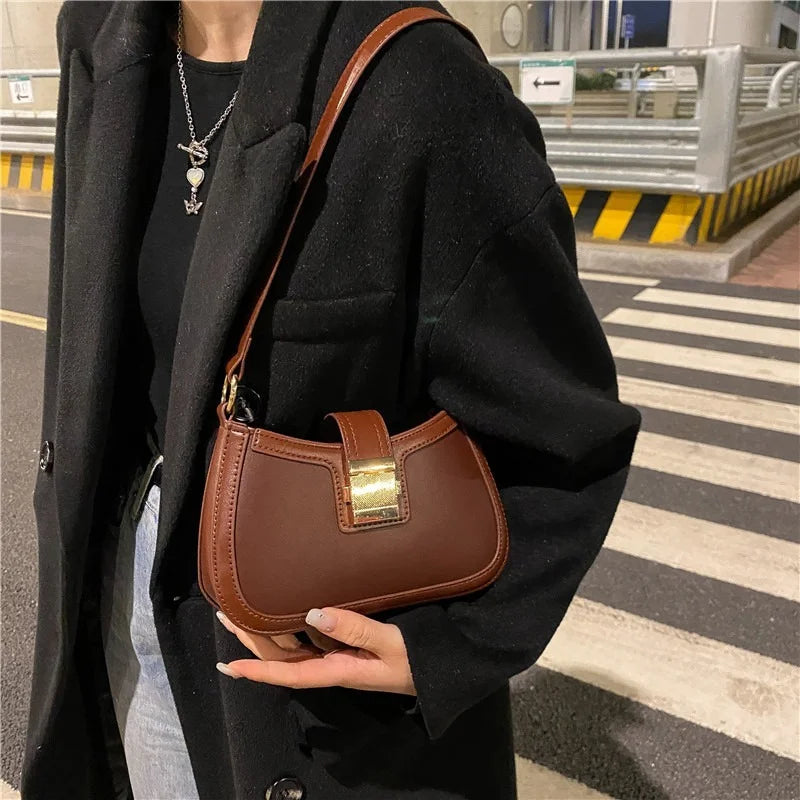 Vintage Ladies Shoulder Bag PU Leather Handbag Chain Purse