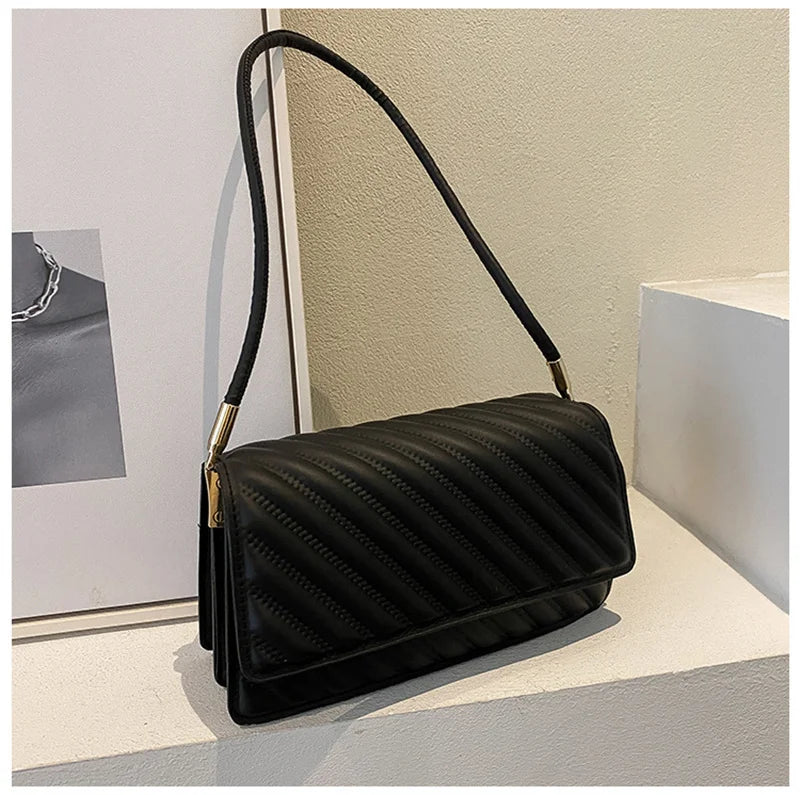 Vintage Underarm Shoulder Bag for Women Solid Armpit Handbags Purse Female Bag