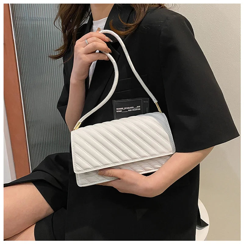 Vintage Underarm Shoulder Bag for Women Solid Armpit Handbags Purse Female Bag