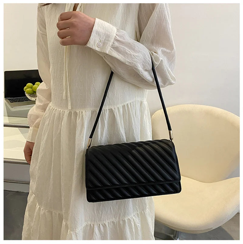 Vintage Underarm Shoulder Bag for Women Solid Armpit Handbags Purse Female Bag