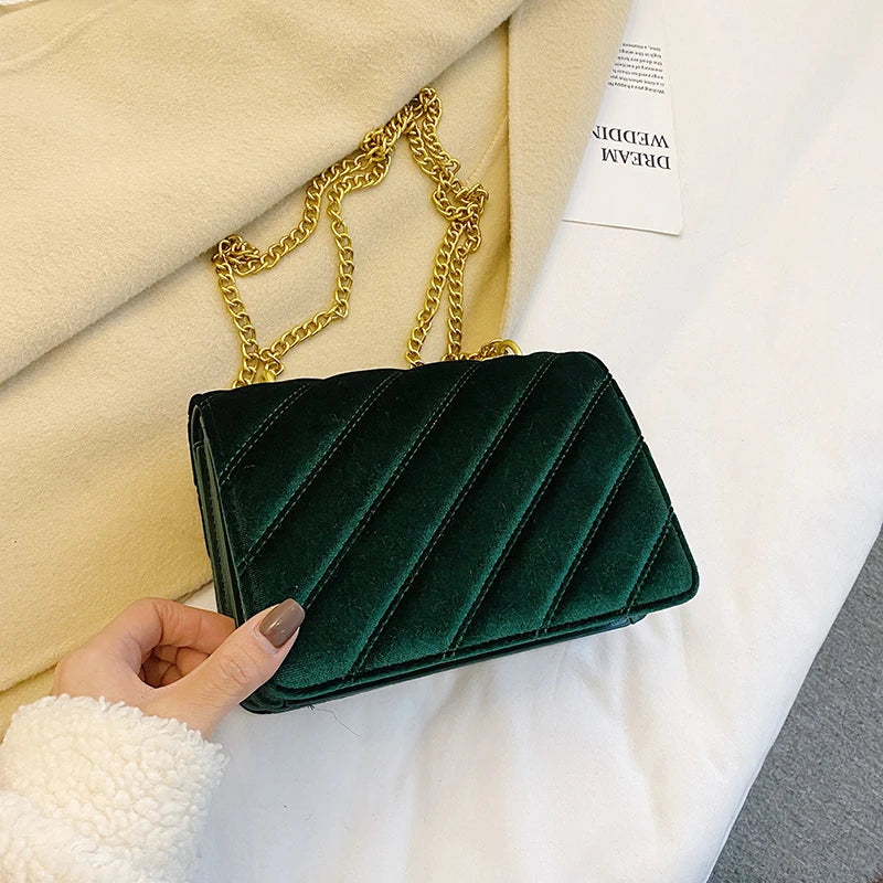 Vintage Velvet Leather Small Crossbody Shoulder Bag Women