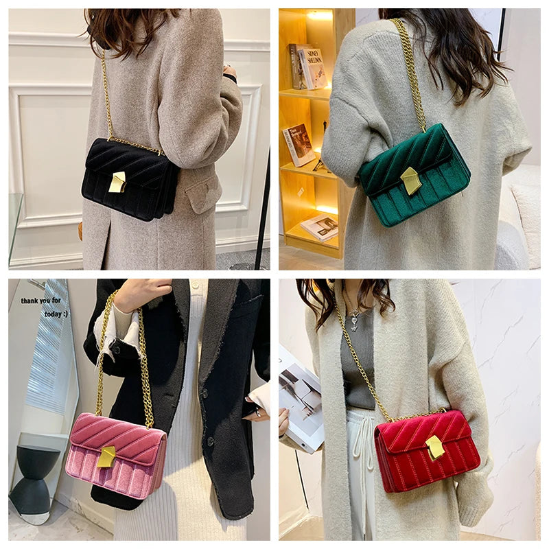 Vintage Velvet Leather Small Crossbody Shoulder Bag Women