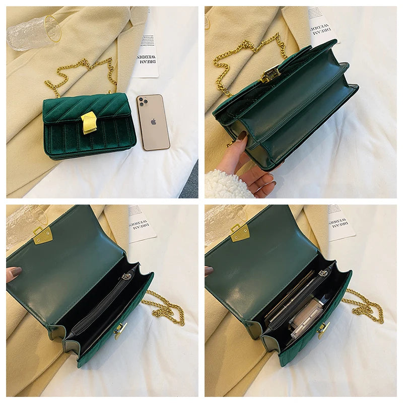 Vintage Velvet Leather Small Crossbody Shoulder Bag Women