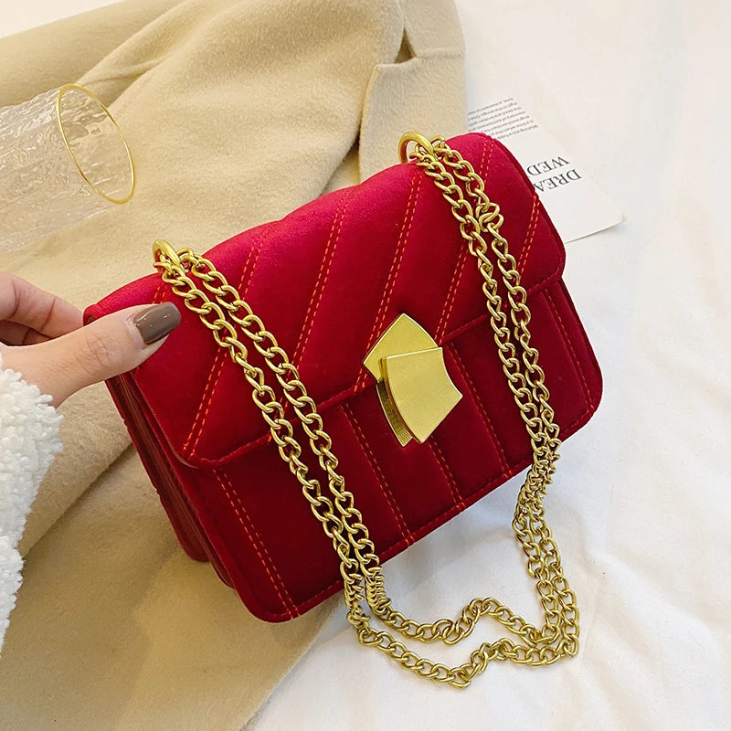 Vintage Velvet Leather Small Crossbody Shoulder Bag Women