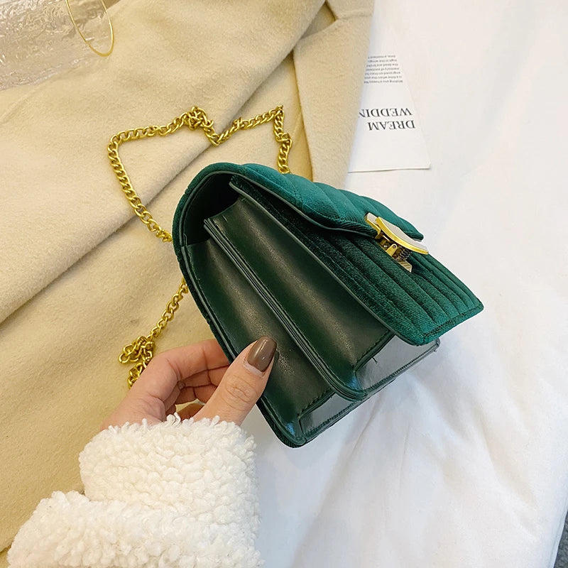 Vintage Velvet Leather Small Crossbody Shoulder Bag Women