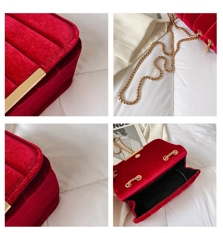 Vintage Velvet Leather Small Crossbody Shoulder Bags for Women