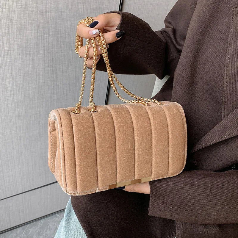 Vintage Velvet Leather Small Crossbody Shoulder Bags for Women