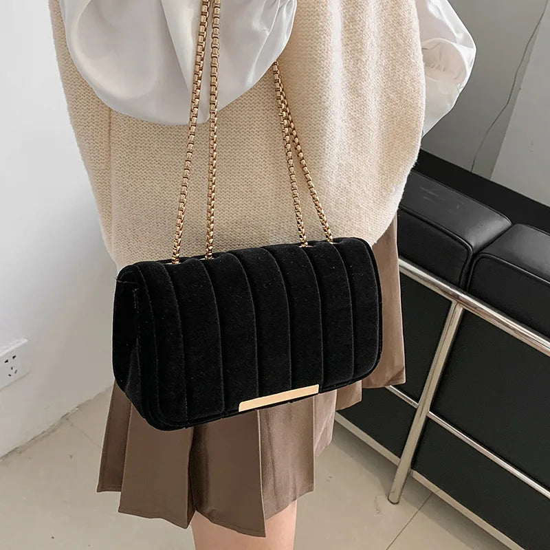 Vintage Velvet Leather Small Crossbody Shoulder Bags for Women