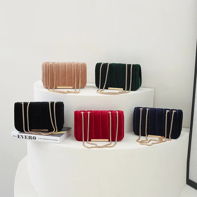 Vintage Velvet Leather Small Crossbody Shoulder Bags for Women