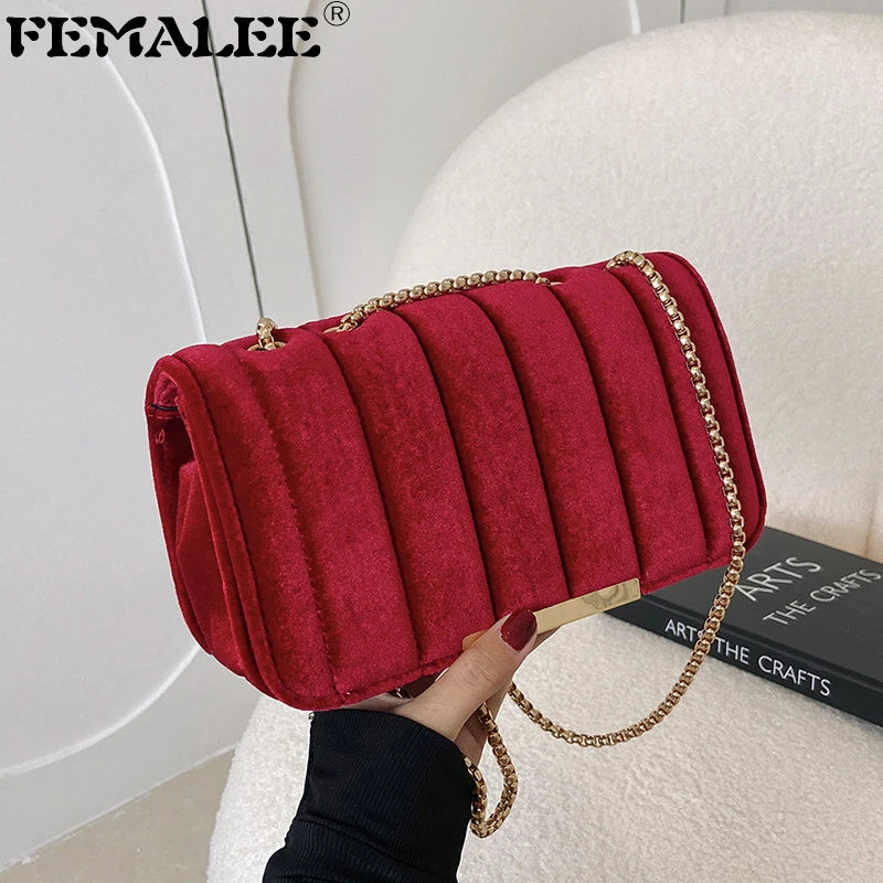 Vintage Velvet Leather Small Crossbody Shoulder Bags for Women