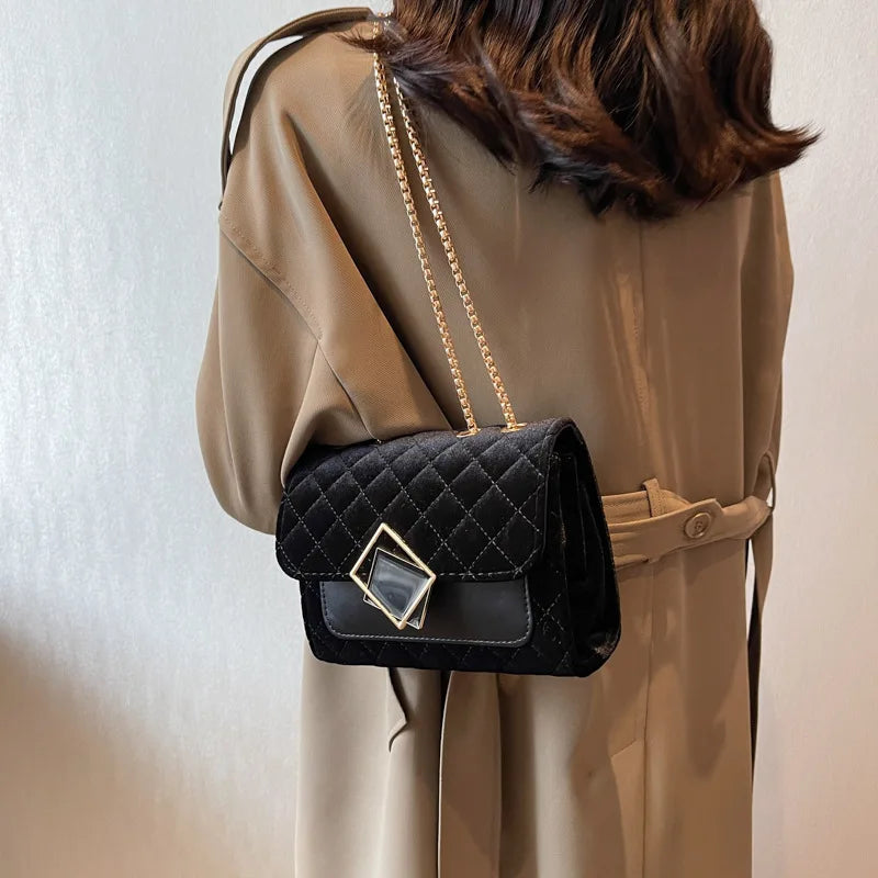 Vintage Velvet Leather Crossbody Shoulder Bag for Women