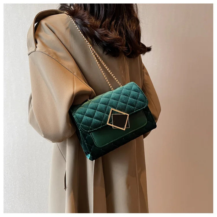 Vintage Velvet Leather Crossbody Shoulder Bag for Women