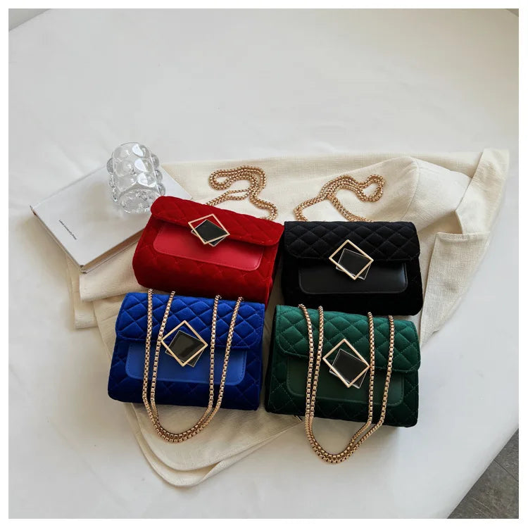 Vintage Velvet Leather Crossbody Shoulder Bag for Women