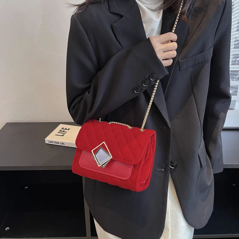 Vintage Velvet Leather Crossbody Shoulder Bag for Women