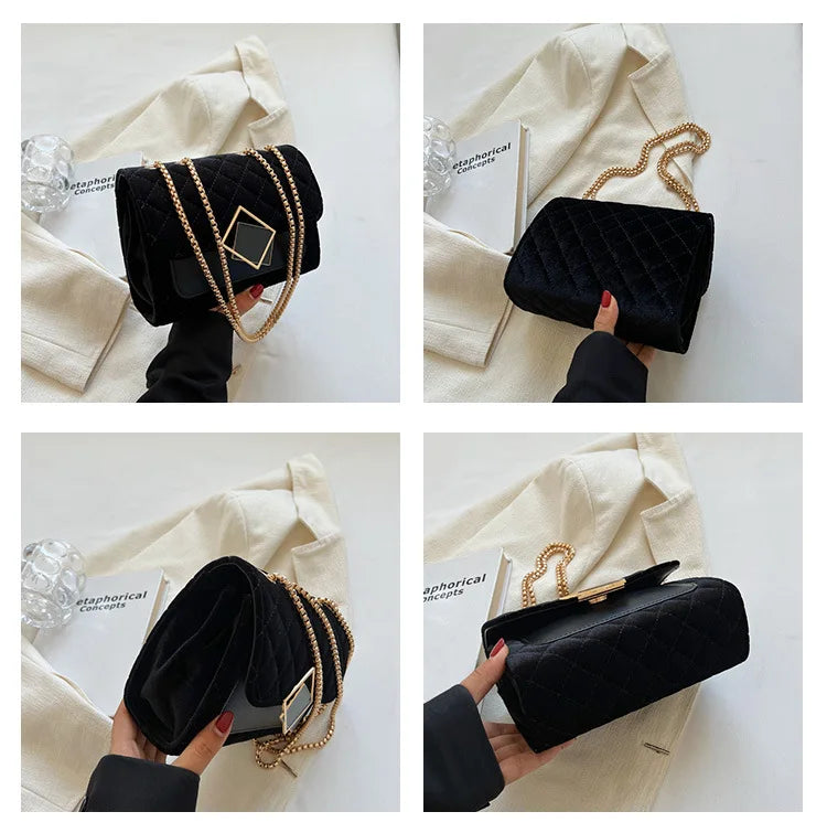 Vintage Velvet Leather Crossbody Shoulder Bag for Women
