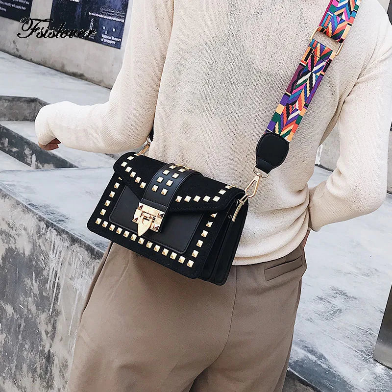 Vintage Velvet Rivets Shoulder Bag Women Messenger Bag Ladies Pu Leather Flap Ba
