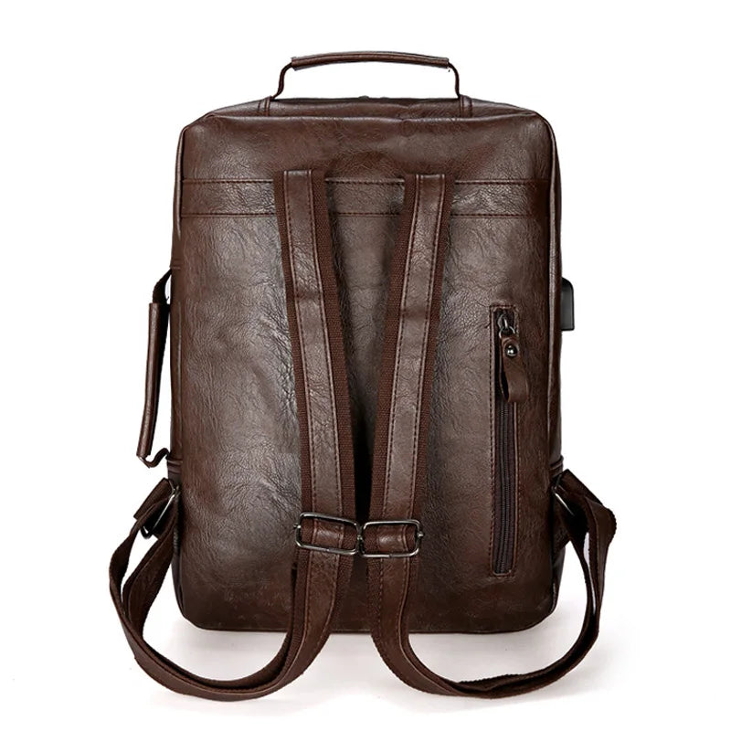 Vintage Waterproof Backpack Men Academy School Bags High Pu Leather Backpacks