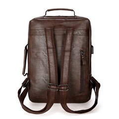 Vintage Waterproof Backpack Men Academy School Bags High Pu Leather Backpacks