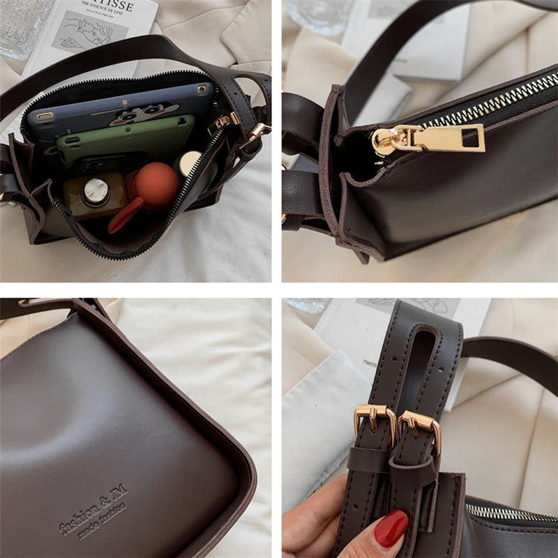 Vintage Wide Strap Bucket Crossbody Shoulder Bags Autumn Large Capacity