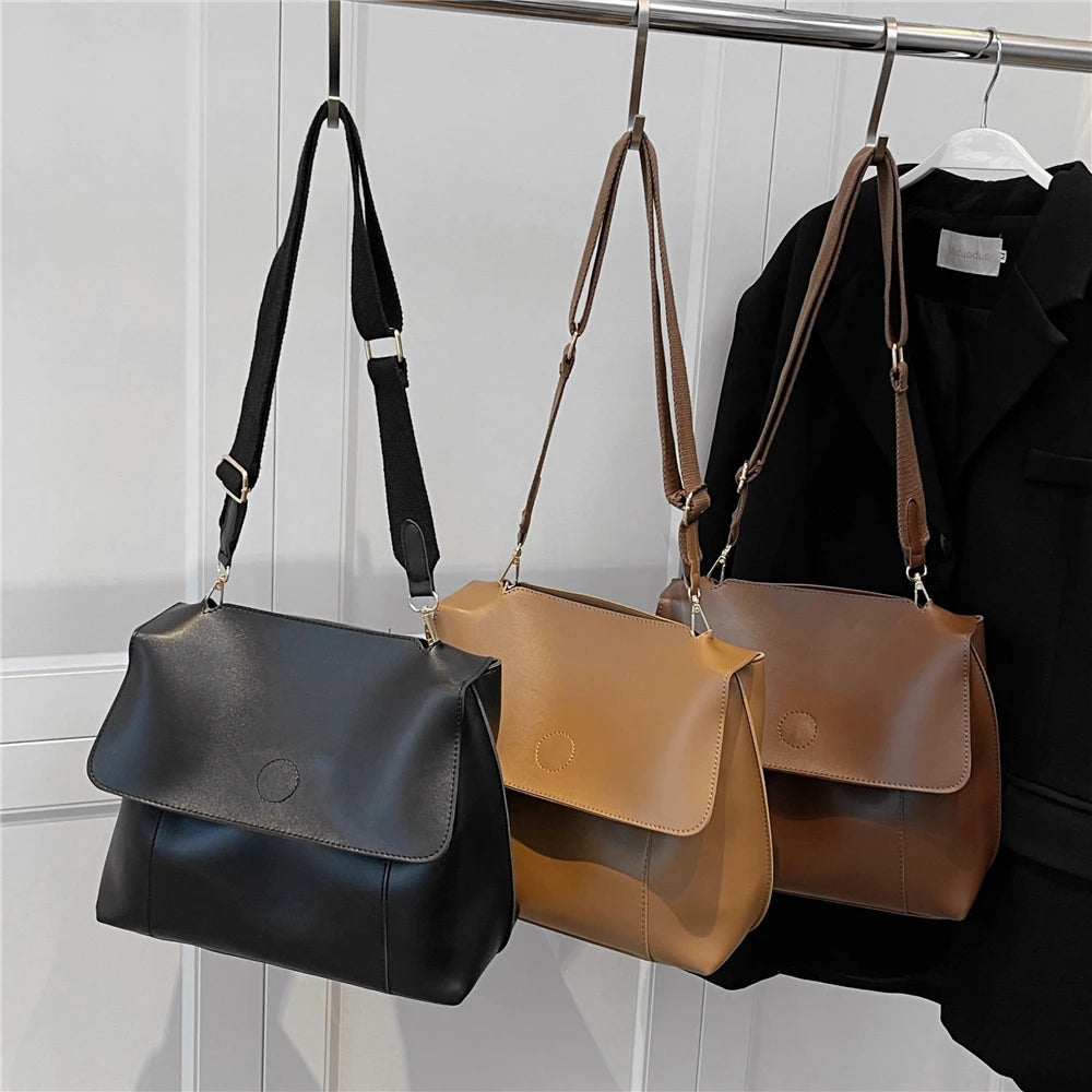 Vintage Wide Strap Satchel Shoulder Crossbody Bags For Women