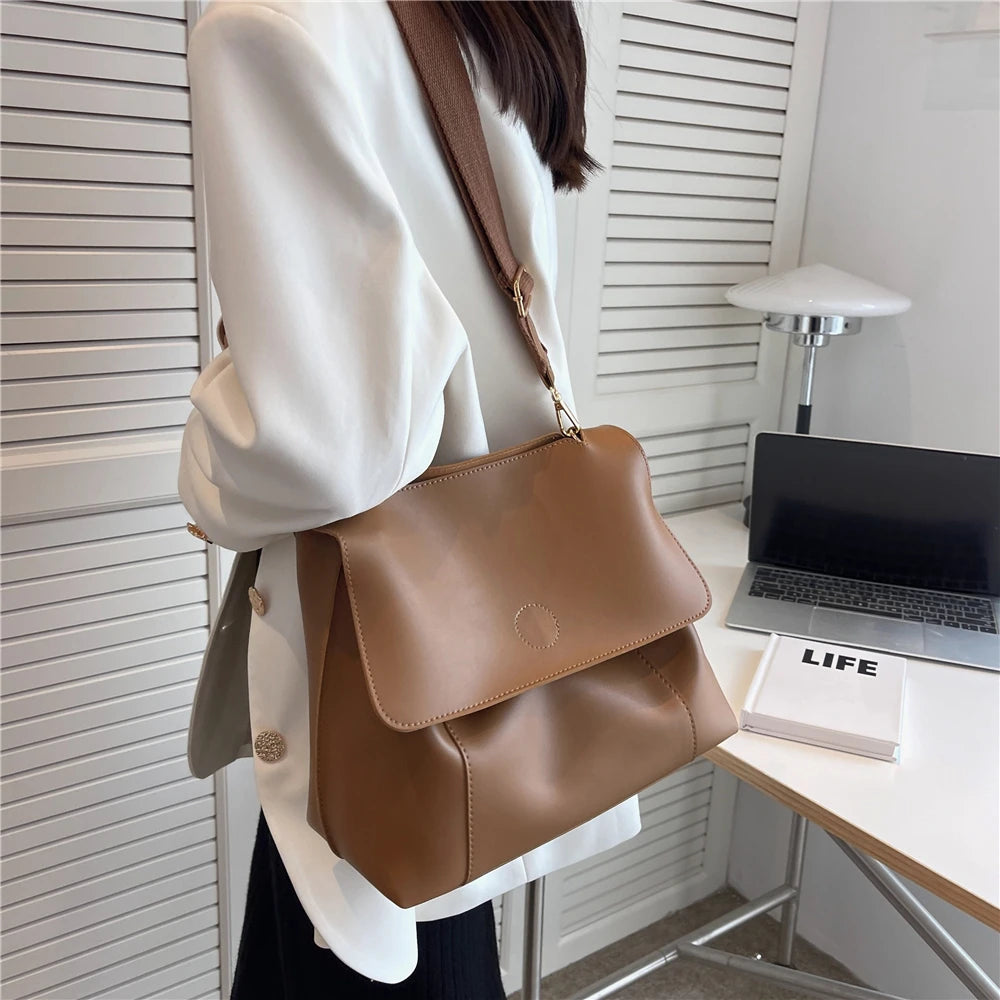 Vintage Wide Strap Satchel Shoulder Crossbody Bags For Women