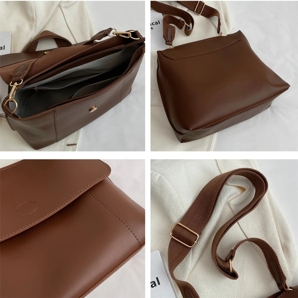 Vintage Wide Strap Satchel Shoulder Crossbody Bags For Women