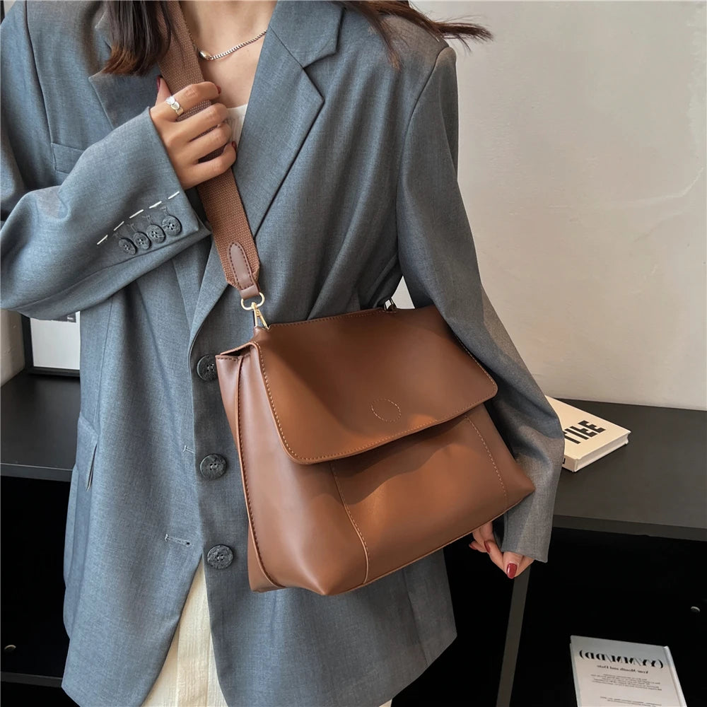 Vintage Wide Strap Satchel Shoulder Crossbody Bags For Women